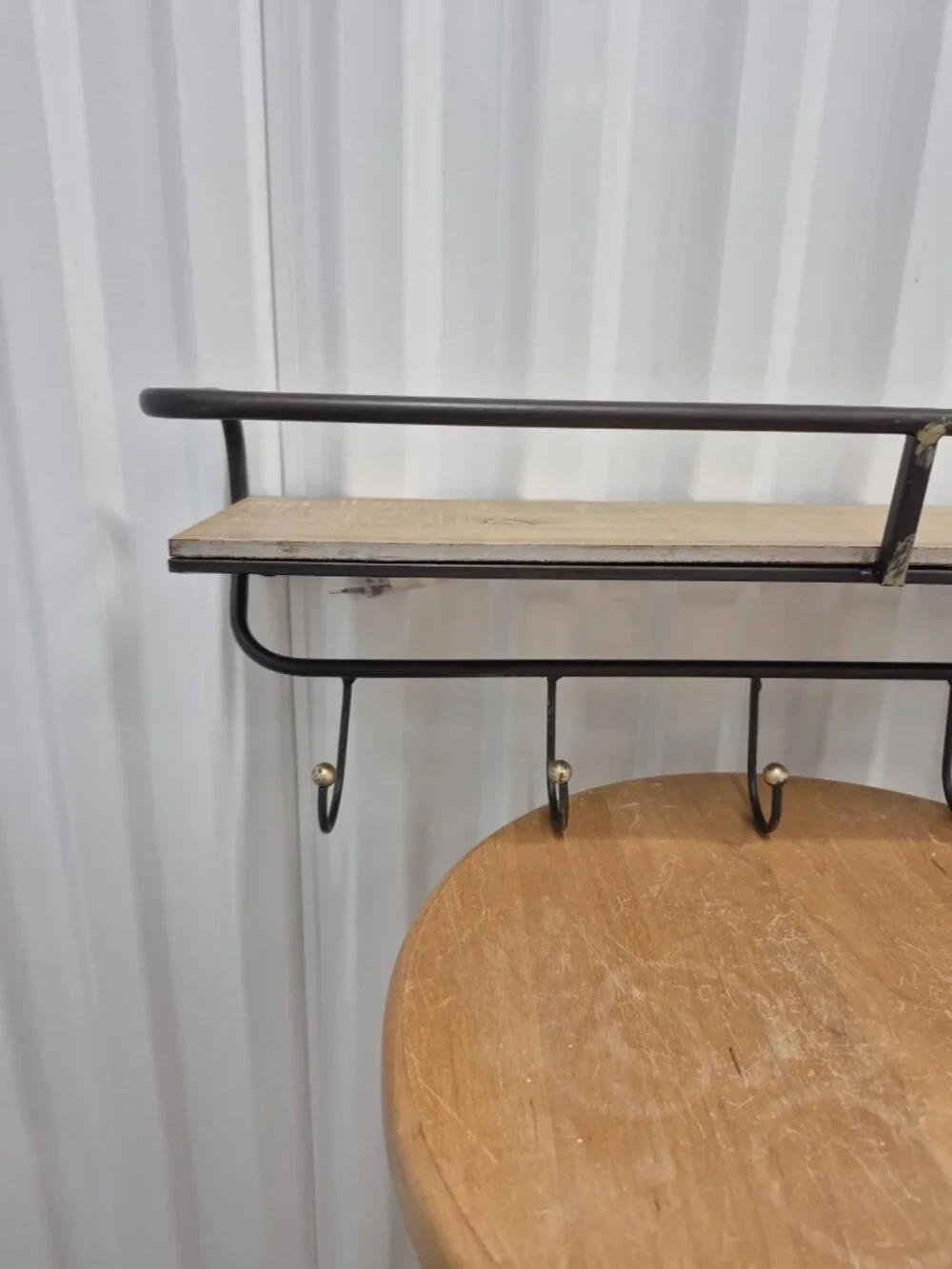 Metal And Wood 5 Hook Wall Shelf w/ Gold Accents 19